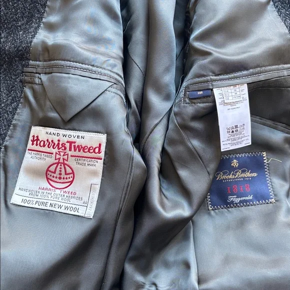 Brooks Brothers Charcoal 1818 Fitzgerald Harris Tweed Blazer Jacket 39 40 R - Picture 6 of 13